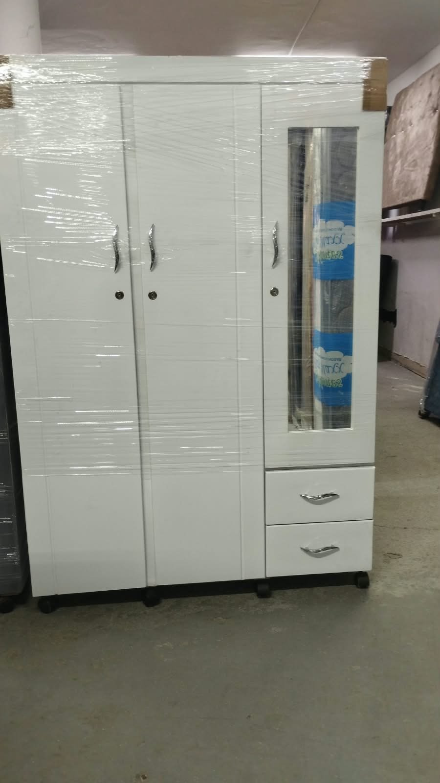 Armario 120 cm color blanco sencillo, armario de ropa con espejo y cajones - armarios en Cali con pago contra entrega