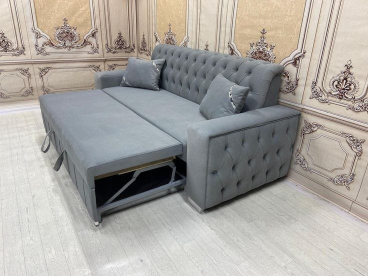 Sofá cama capitoneado color gris, muebles de sala modernos en Cali